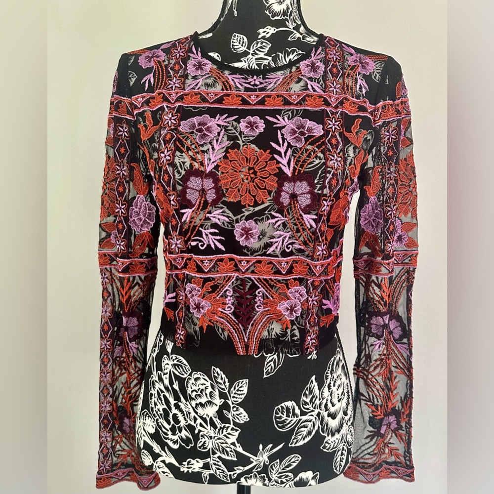 House of Harlow x Revolve embroidered sheer crop top